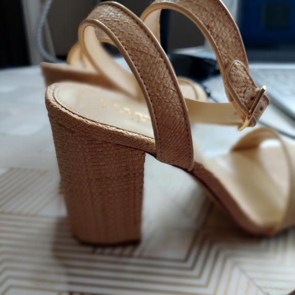 JCREW Strapy beige wicker thick chunky heel size 10 - Picture 6 of 9
